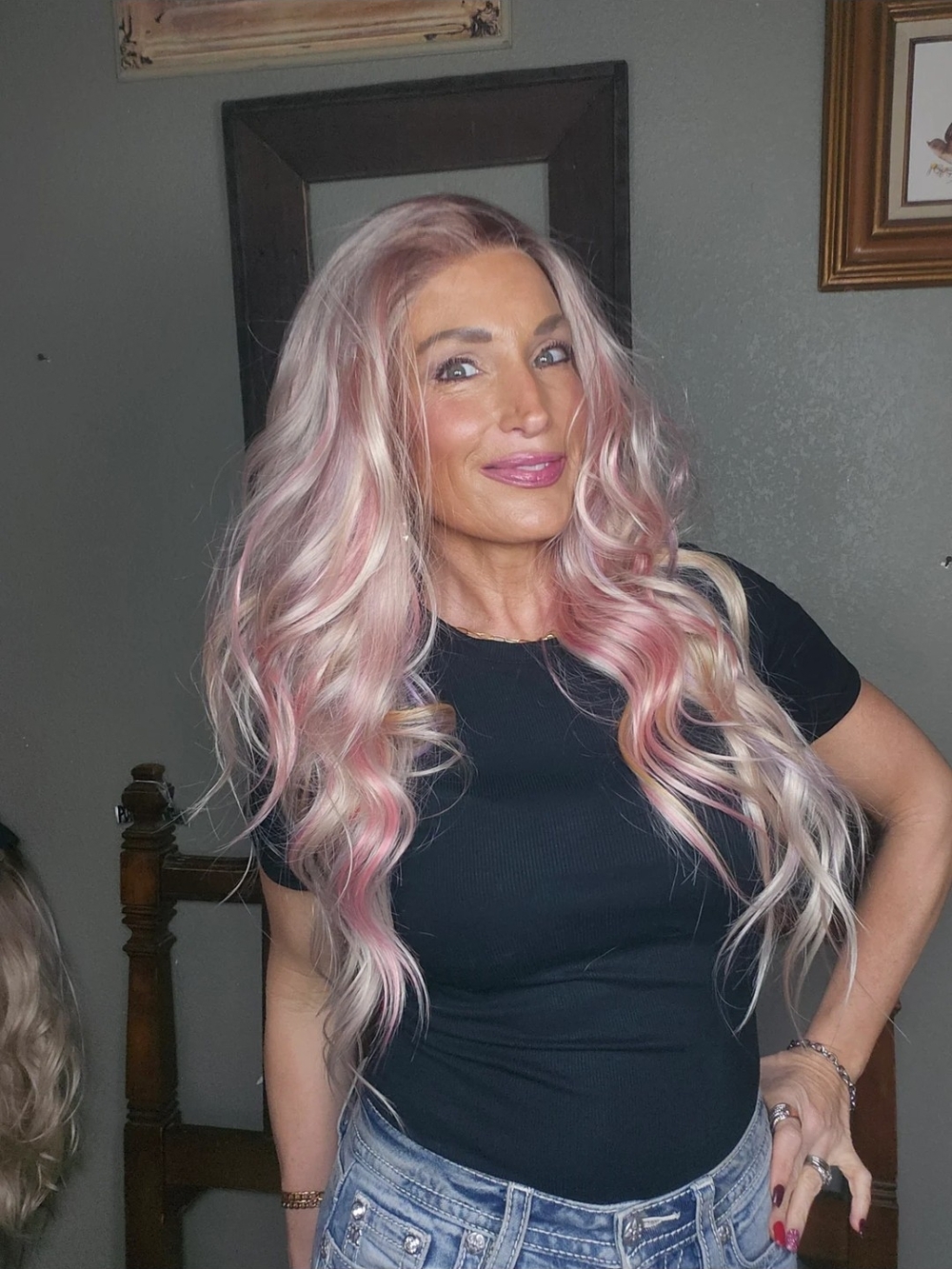 Long Wavy Synthetic Wig in Pink Blonde Blend by Carkira/Boss Crowns - Picture 2 of 5